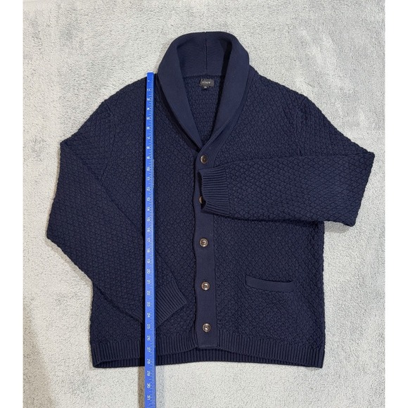 J. Crew Cardigan Sweater Men's XL Navy Blue Quilted Cotton Shawl Collar K4059 - Picture 2 of 9